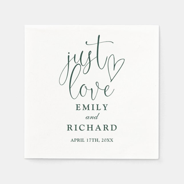 Just Love Script Elegant Emerald Green Wedding Napkins (Front)