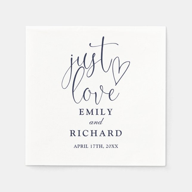 Just Love Script Elegant Navy Blue Wedding Napkins (Front)