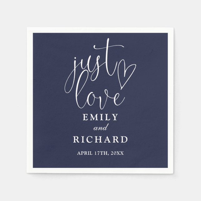 Just Love Script Elegant Navy Blue Wedding Napkins (Front)