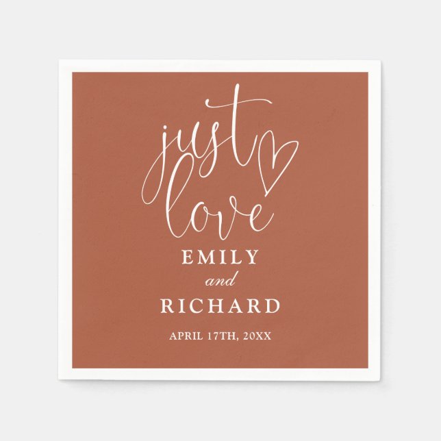 Just Love Script Elegant Terracotta Wedding Napkins (Front)