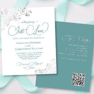 Just Love Teal QR Code BUDGET Wedding Invite