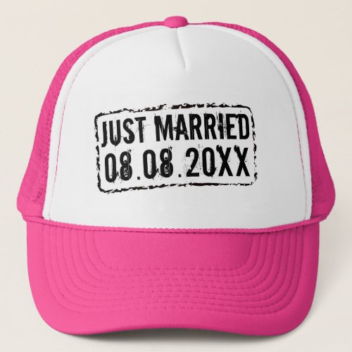Just Maried trucker hat with wedding date stamp