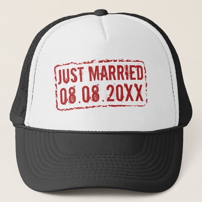 Just Maried trucker hat with wedding date stamp (Front)