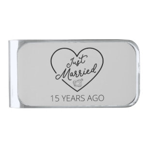 Just Married 15 Years Ago III Silver Finish Money Clip