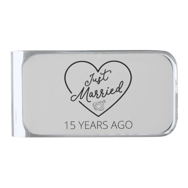 Just Married 15 Years Ago III Silver Finish Money Clip (Front)