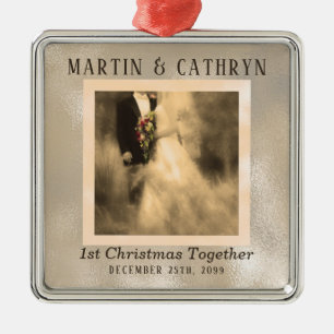 Just Married 1st Christmas Custom Year Metal Ornament