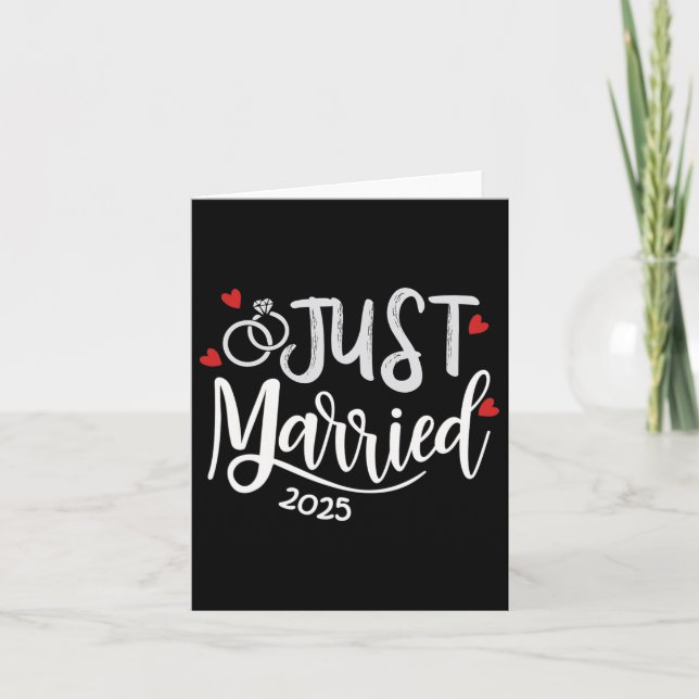 Just Married 2025 - Bride And Groom Wedding Rings  Card (Front)