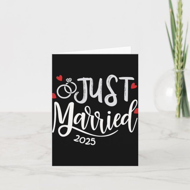Just Married 2025 - Bride And Groom Wedding Rings  Card (Front)