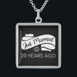 Just Married 20 Years Ago V Sterling Silver Necklace<br><div class="desc">Cute design, perfect for anyone who's been married for 20 years and to a wedding vow renewal ceremony. It makes a great matching outfit for couples! 'Just Married 20 Years Ago' quote for a couple who got married 20 years ago or a couple renewing wedding vows on their wedding anniversary....</div>