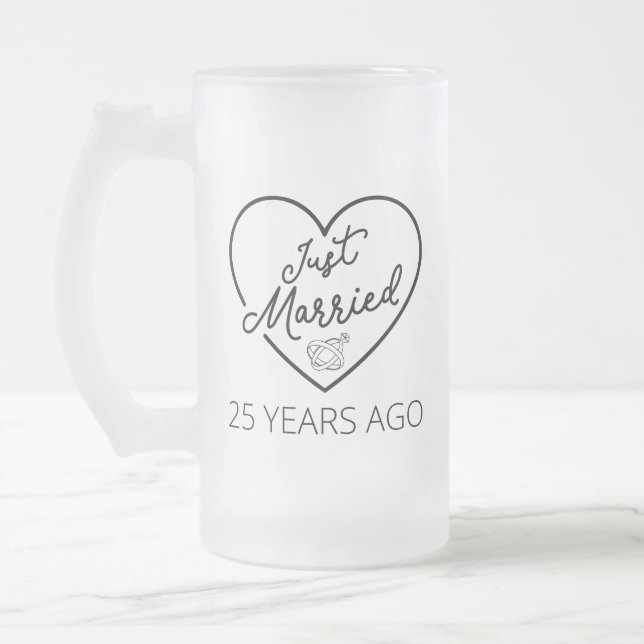 Just Married 25 Years Ago III Frosted Glass Beer Mug (Left)