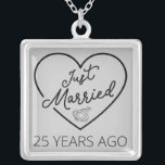 Just Married 25 Years Ago III Silver Plated Necklace<br><div class="desc">Cute design, perfect for anyone who's been married for 25 years and to a wedding vow renewal ceremony. It makes a great matching outfit for couples! 'Just Married 25 Years Ago' quote for a couple who got married 25 years ago or a couple renewing wedding vows on their silver anniversary....</div>