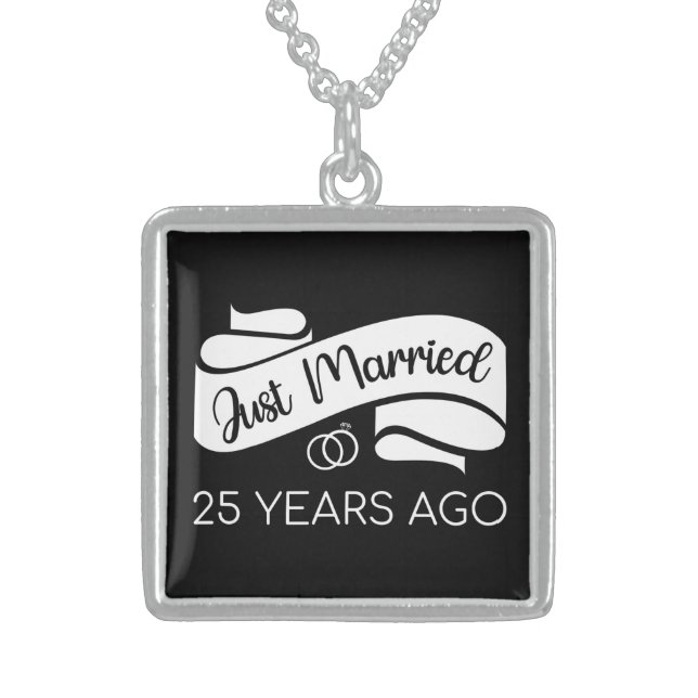 Just Married 25 Years Ago V Sterling Silver Necklace (Front)