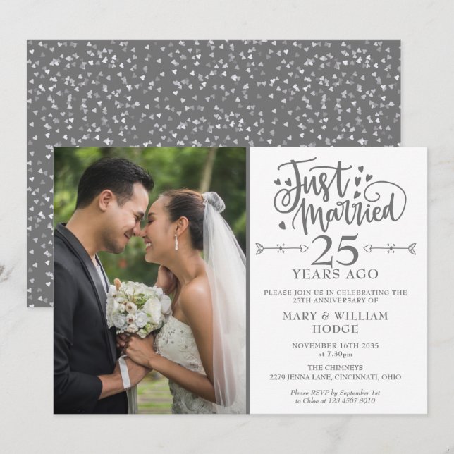 Just Married 25th Anniversary Wedding Photo Invitation (Front/Back)