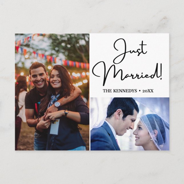 Just Married  2 Photo Collage Wedding Announcement Postcard (Front)