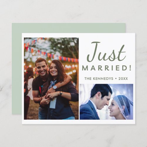 Just Married  2 Photo Green Wedding Announcement