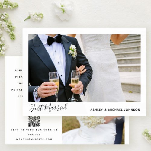 Just Married 2 Photo QR Code Elopement Wedding Announcement