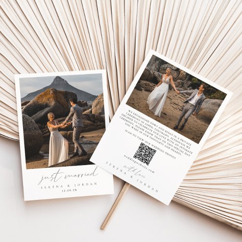Wedding announcements - Pink Dramatic personalized gifts for you Just married two photo QR code wedding announcement