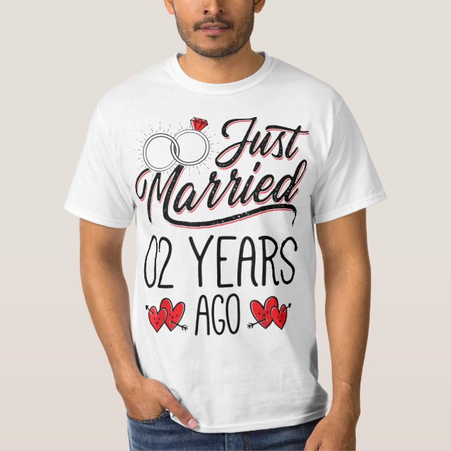 Just Married 2 Years Ago Funny Couple 2nd Annivers T-Shirt (Front)