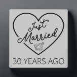 Just Married 30 Years Ago III Plaque<br><div class="desc">Cute design, perfect for anyone who's been married for 30 years and to a wedding vow renewal ceremony. It makes a great matching outfit for couples! 'Just Married 30 Years Ago' quote for a couple who got married 30 years ago or a couple renewing wedding vows on their wedding anniversary....</div>