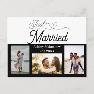 Just Married 3 Photo Elopement Announcement Postcard