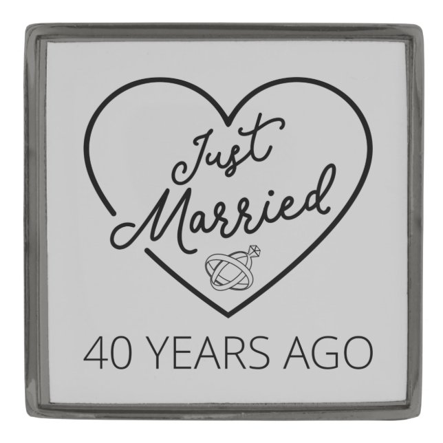 Just Married 40 Years Ago III Gunmetal Finish Lapel Pin (Front)