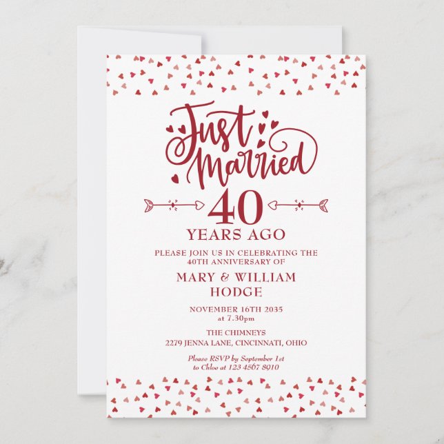 Just Married 40th Wedding Anniversary Invitation (Front)