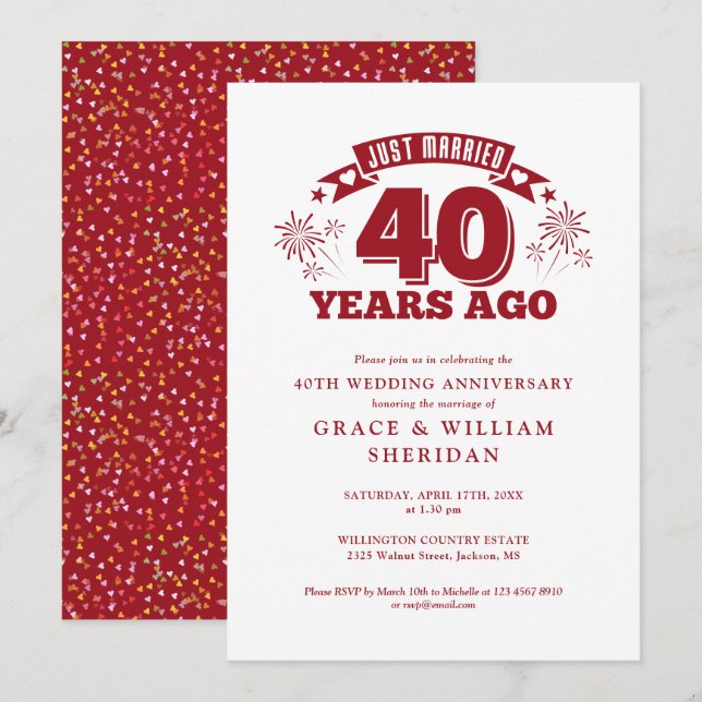 Just Married 40th Wedding Anniversary Invitation (Front/Back)