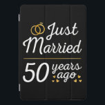Just Married 50 Years Ago II iPad Pro Cover<br><div class="desc">Cute design, perfect for anyone who's been married for 50 years and to a wedding vow renewal ceremony. It makes a great matching outfit for couples! 'Just Married 50 Years Ago' quote for a couple who got married 50 years ago or a couple renewing wedding vows on their golden anniversary....</div>