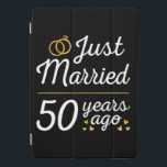 Just Married 50 Years Ago II iPad Pro Cover<br><div class="desc">Cute design, perfect for anyone who's been married for 50 years and to a wedding vow renewal ceremony. It makes a great matching outfit for couples! 'Just Married 50 Years Ago' quote for a couple who got married 50 years ago or a couple renewing wedding vows on their golden anniversary....</div>