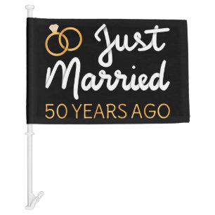 Just Married 50 Years Ago IV Car Flag