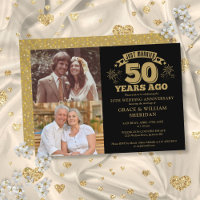 Just Married 50th Anniversary 2 Photo Gold Black
