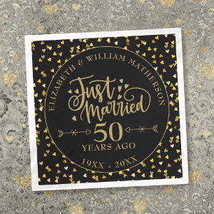 Just Married 50th Anniversary Black And Gold Napkins