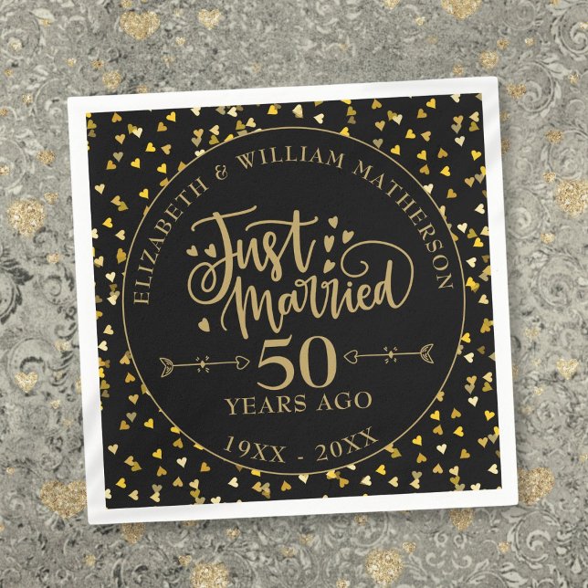 Just Married 50th  Anniversary Black And Gold Napkins (Just Married 50th Anniversary Black And Gold Napkins)