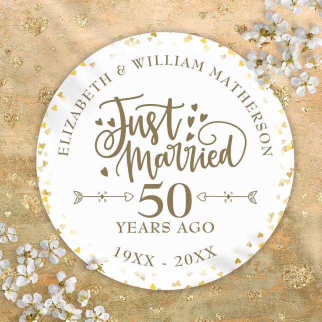 Just Married 50th Wedding Anniversary Classic Round Sticker (Just Married 50th Wedding Anniversary Classic Round Sticker)