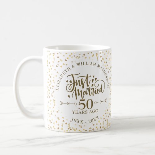 Just Married 50th Wedding Anniversary Gold Hearts Coffee Mug