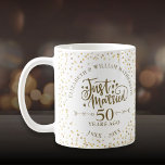 Just Married 50th Wedding Anniversary Gold Hearts Coffee Mug<br><div class="desc">Featuring delicate golden hearts. Personalize with your special fiftieth golden anniversary information in chic gold lettering. Designed by Thisisnotme©</div>