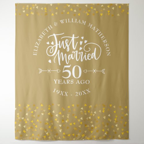 Just Married 50th Wedding Anniversary Gold Tapestry