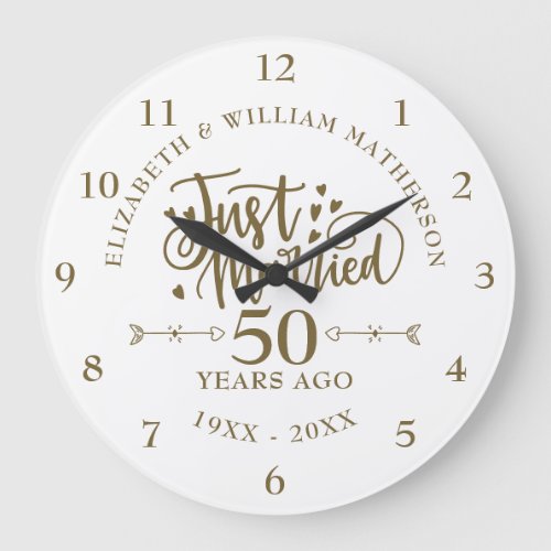 Just Married 50th Wedding Anniversary Large Clock