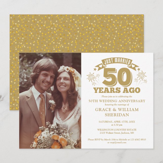 Just Married 50th Wedding Anniversary Photo Invitation (Front/Back)