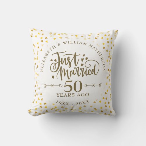 Just Married 50th Wedding Anniversary Photo Throw Pillow