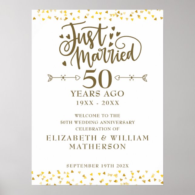 Just Married 50th Wedding Anniversary Welcome Sign (Front)