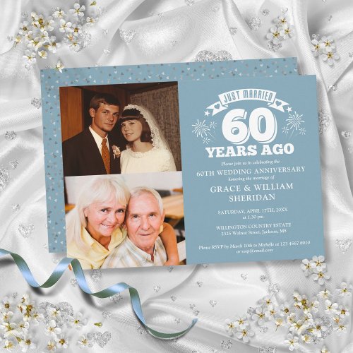 Just Married 60th Wedding Anniversary 2 Photo Invitation