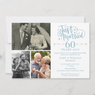 Just Married 60th Wedding Anniversary 3 Photo Invitation