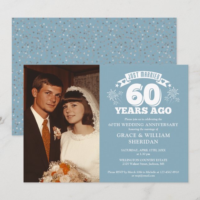 Just Married 60th Wedding Anniversary Photo Invitation (Front/Back)