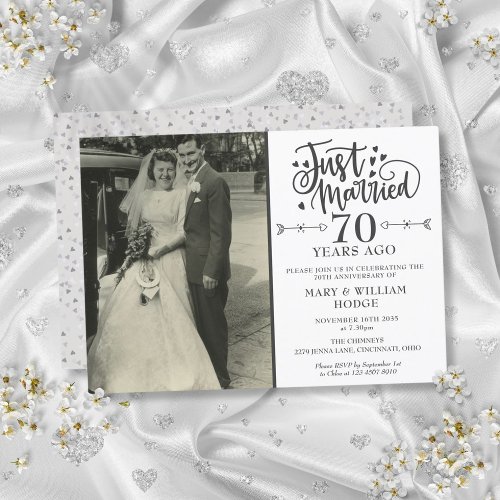 Just Married 70th Anniversary Wedding Photo Invitation
