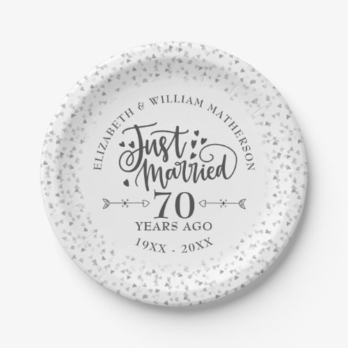 Just Married 70th Wedding Anniversary Paper Plates