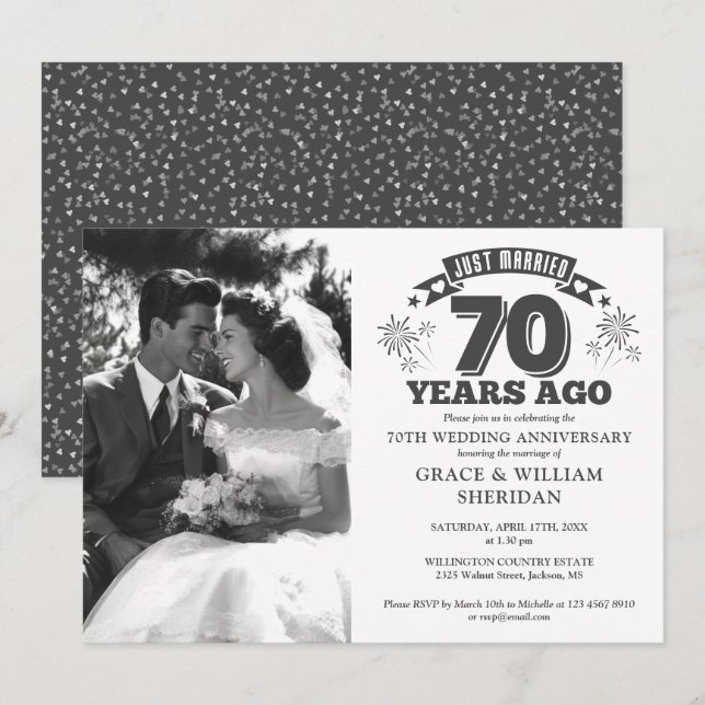 Just Married 70th Wedding Anniversary Photo Invitation (Front/Back)