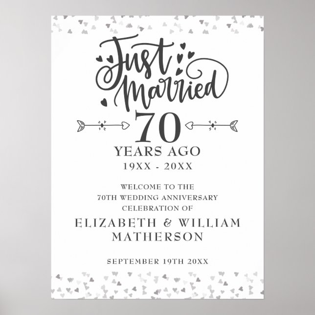 Just Married 70th Wedding Anniversary Welcome Sign (Front)