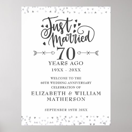Just Married 70th Wedding Anniversary Welcome Sign