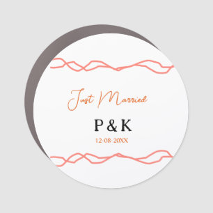 Just married add couple name date red vintagborder car magnet